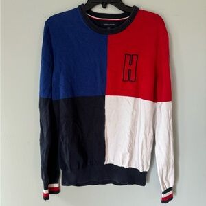Tommy Hilfiger Mens Sweater Varsity Colorblock Pullover Jumper Knit Large